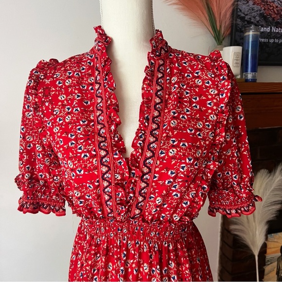 Max Studio Ruffle Collar Boho Floral Print Tiered Maxi Dress - Picture 3 of 7